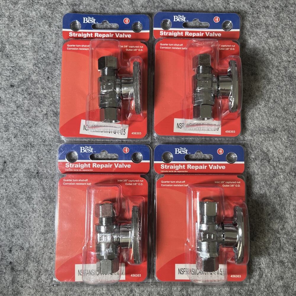LOT OF 4 Do it Best 3/8 In. C X 3/8 In. OD Chrome Brass Stop Valve B2072PCLF